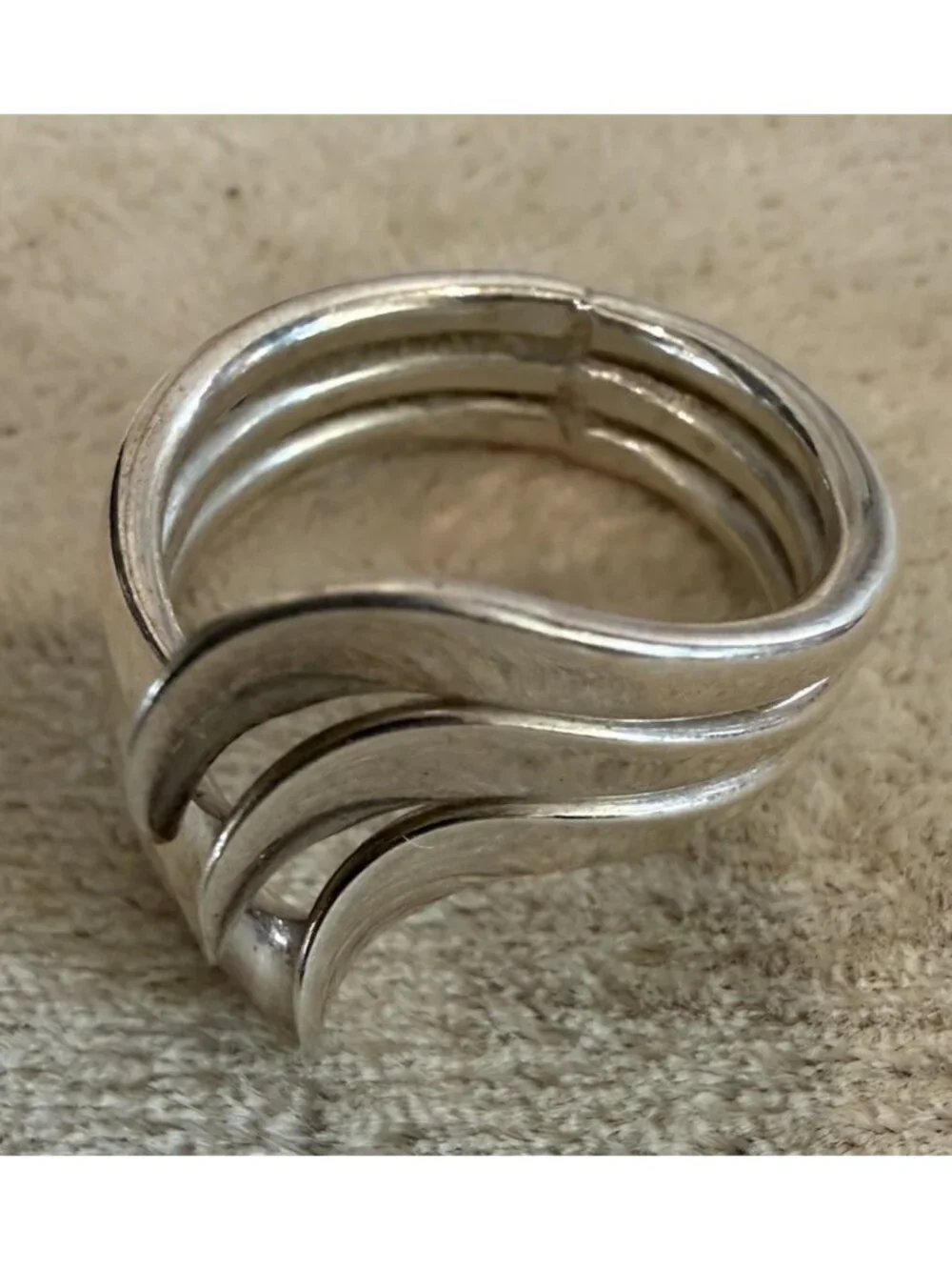 Vintage 925 Sterling Silver Wave Bypass Ring Size 9 Modernist 8 Grams